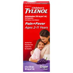 Children's Tylenol Pain + Fever Relief Cold Medicine, Grape, 4 fl. oz