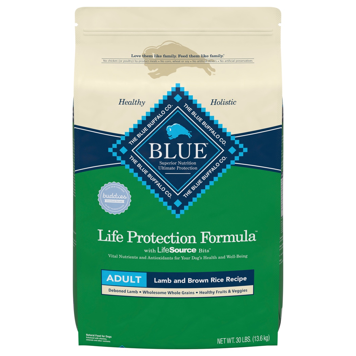 slide 1 of 1, Blue Buffalo Life Protection Formula Natural Adult Dry Dog Food, Lamb and Brown Rice 30-lb, 1 ct