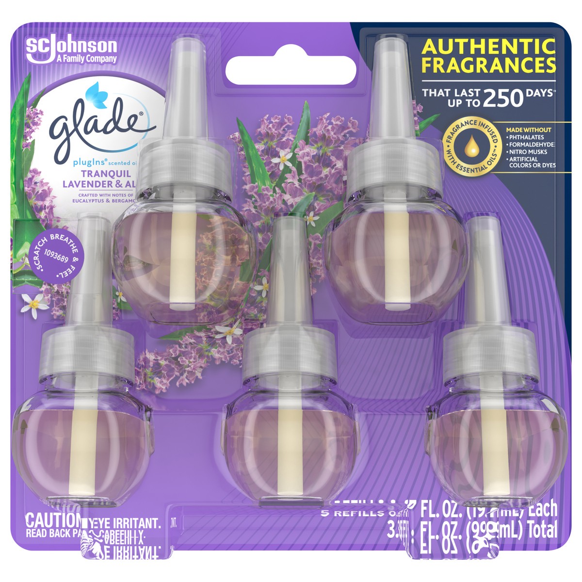 slide 1 of 5, Glade PlugIns Scented Oil 5 Refills, Air Freshener, Tranquil Lavender & Aloe, Essential Oil Infused Wall Plug In, 3.35 FL OZ, Pack of 5, 3.35 fl oz
