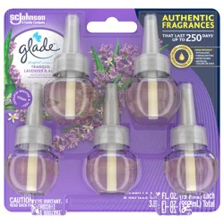 Glade PlugIns Scented Oil 5 Refills, Air Freshener, Tranquil Lavender & Aloe, Essential Oil Infused Wall Plug In, 3.35 FL OZ, Pack of 5