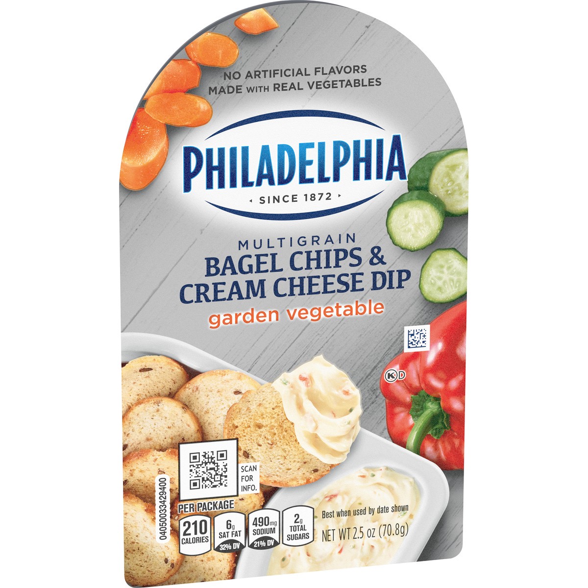 slide 6 of 9, Philadelphia Multigrain Bagel Chips & Garden Vegetable Cream Cheese Dip Snack, 2.5 oz Tray, 2.5 oz