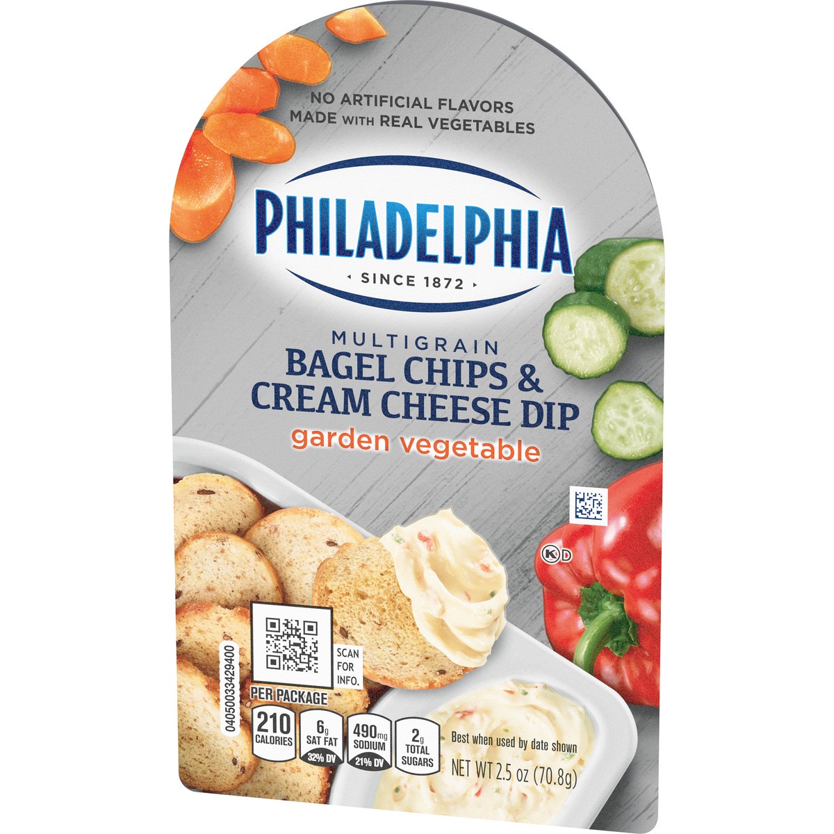slide 7 of 9, Philadelphia Multigrain Bagel Chips & Garden Vegetable Cream Cheese Dip Snack, 2.5 oz Tray, 2.5 oz