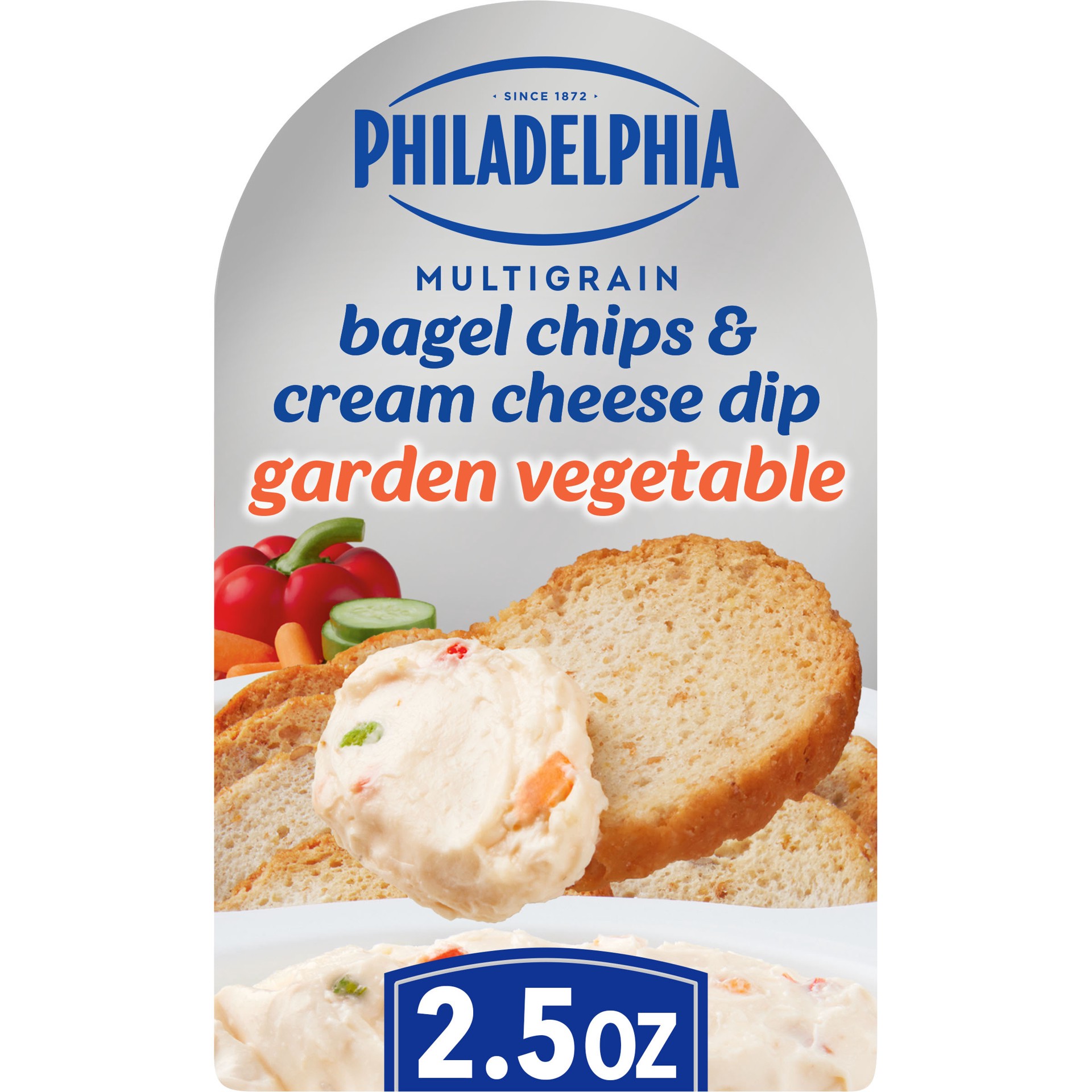 slide 1 of 9, Philadelphia Multigrain Bagel Chips & Garden Vegetable Cream Cheese Dip Snack, 2.5 oz Tray, 2.5 oz