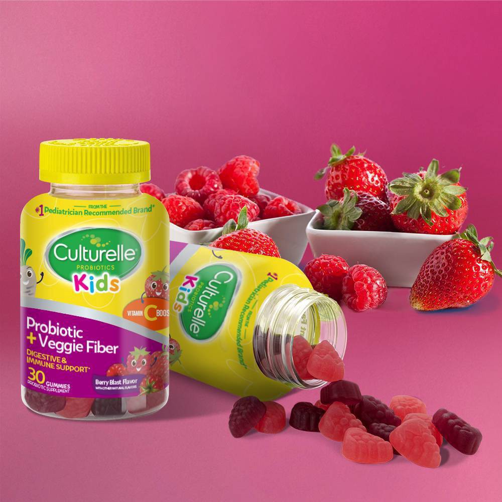 slide 6 of 6, Culturelle Kids Probiotic + Gluten Free Veggie Fiber Gummies - Berry - 30ct, 30 ct