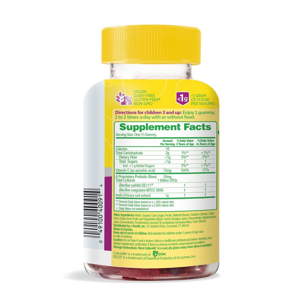 slide 4 of 6, Culturelle Kids Probiotic + Gluten Free Veggie Fiber Gummies - Berry - 30ct, 30 ct