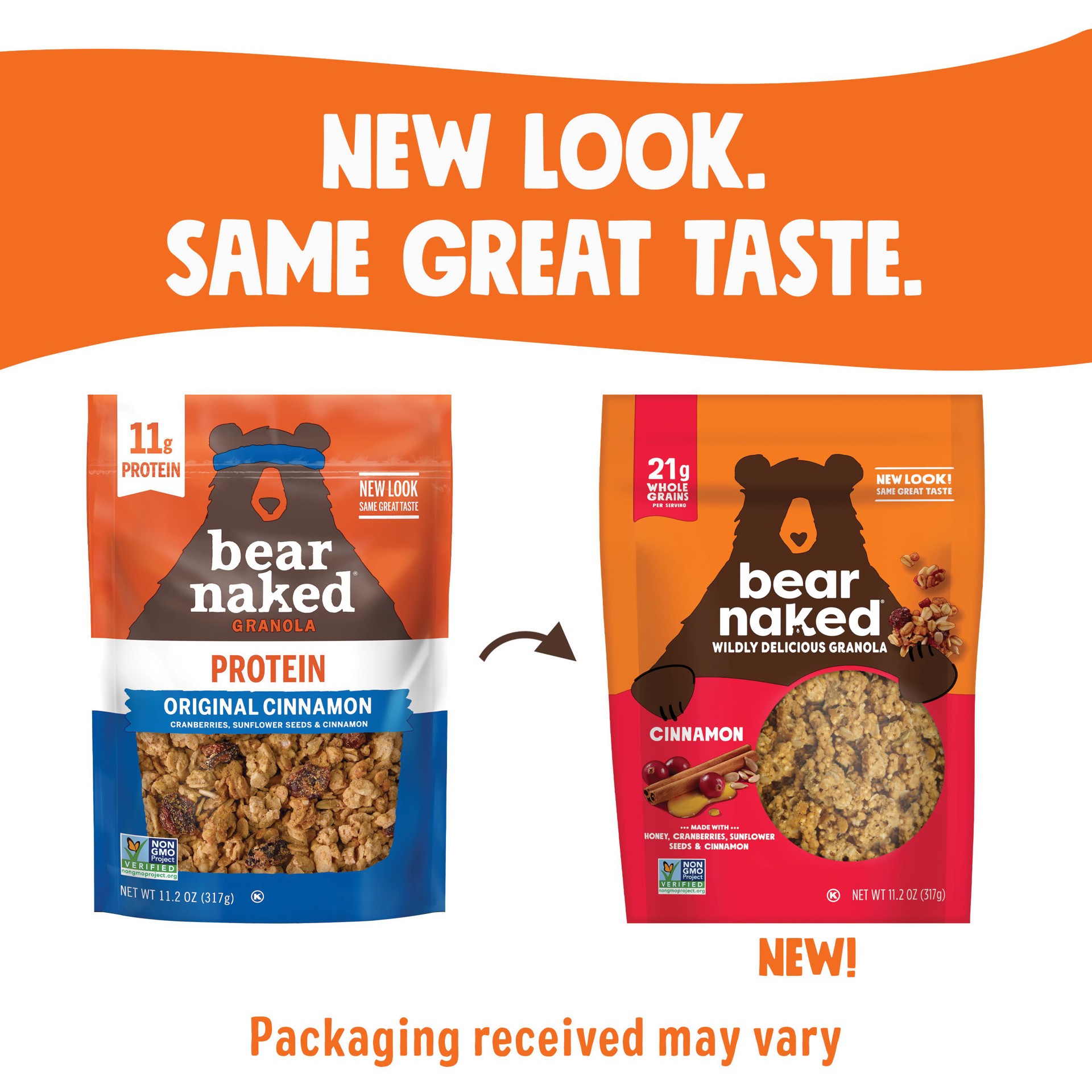 slide 3 of 5, Bear Naked Granola Cereal, Whole Grain Granola, Breakfast Snacks, Cinnamon, 11.2oz Bag, 1 Bag, 11.2 oz