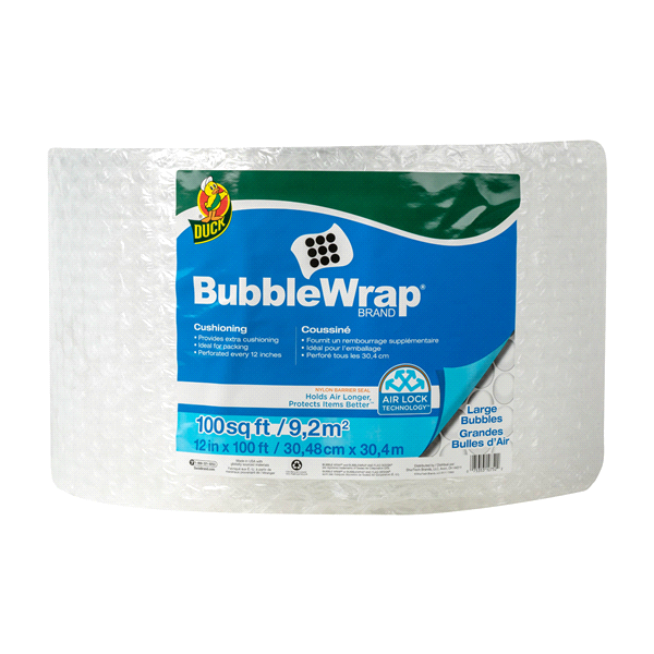 slide 1 of 5, Duck Brand Large Bubble Wrap Cushioning - Clear, 12 in. x, 100 ft