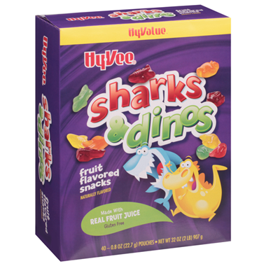 slide 1 of 1, Hy-Vee Fruit Flavored Snacks, Sharks & Dinos, 40 ct