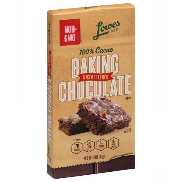 slide 1 of 1, Lowes Foods Unsweetened Baking Chocolate Bar, 4 oz