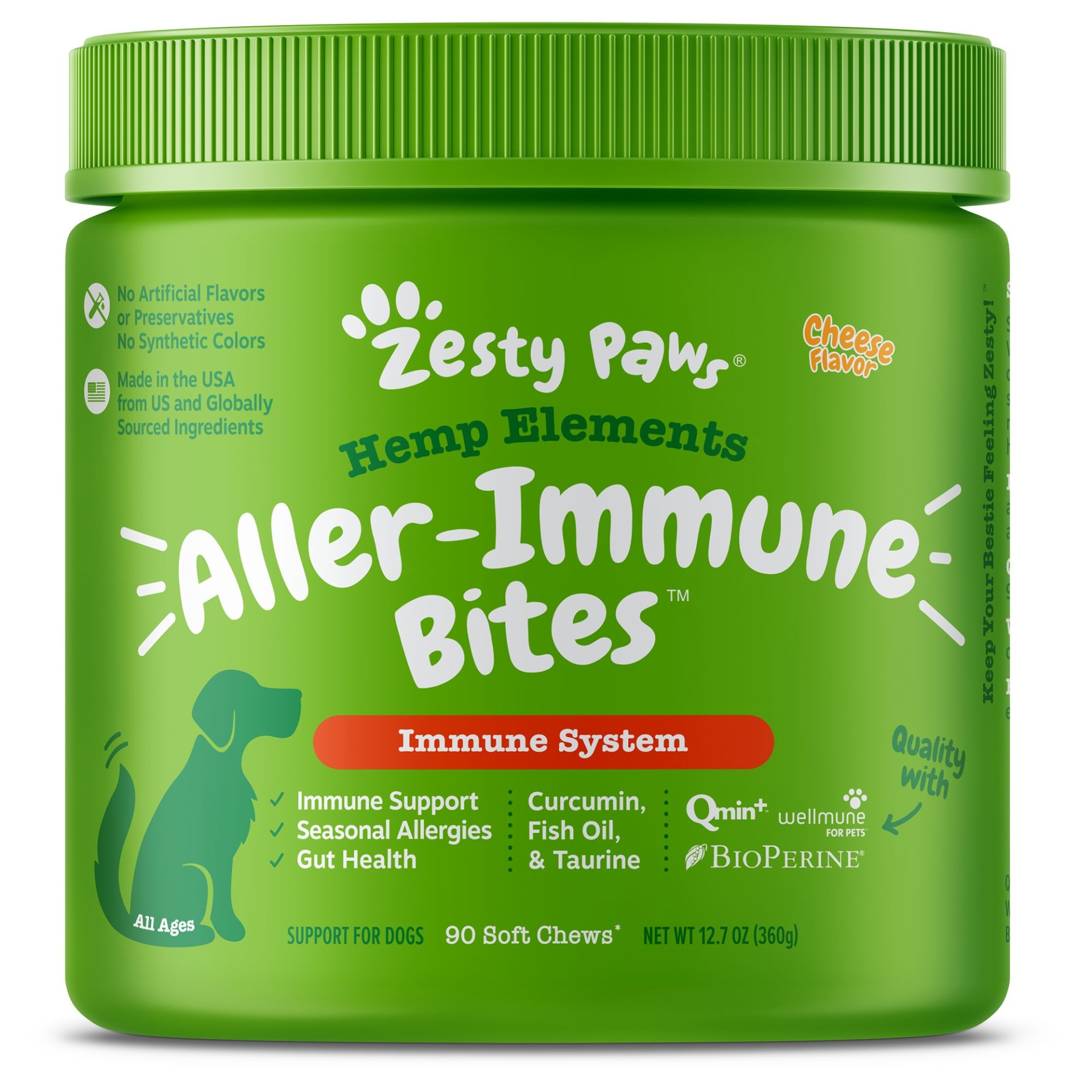 slide 1 of 1, Zesty Paws Hemp Elements Allergy Immune Bites Cheese Flavor Dog Supplements - 90 ct, 90 ct