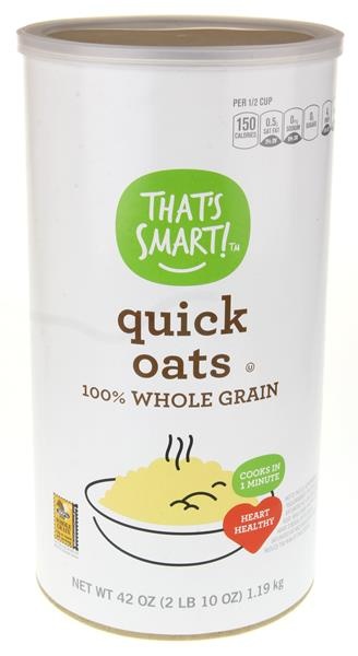 slide 1 of 1, That's Smart! 100% Whole Grain Quick Oats, 42 oz