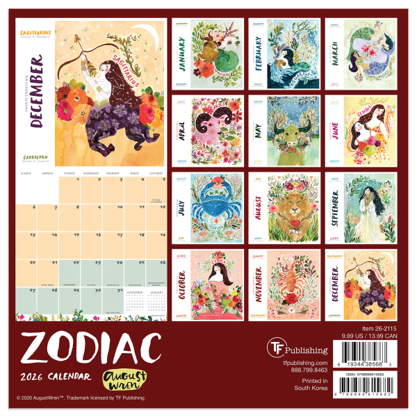 slide 4 of 5, TF Publishing 2026 TF Publishing Art & Design Mini Monthly Wall Calendar, 7"" x 7"", Zodiac, January To December, 1 ct