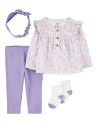 Carter's Carters Baby 4-Piece Floral Outfit Set - Purple - Purple Purple NB