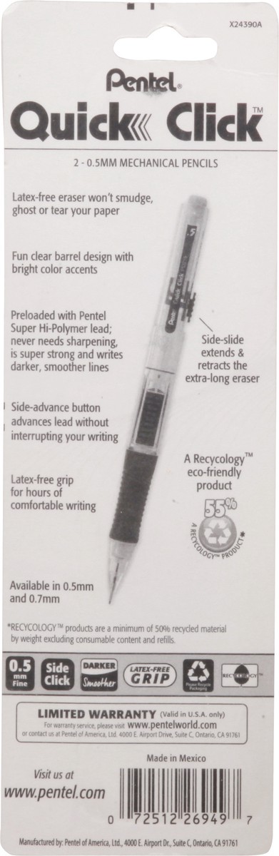 slide 3 of 11, Pentel Quick Click Fine Black Lead Mechanical Pencil 2 ea, 2 ct