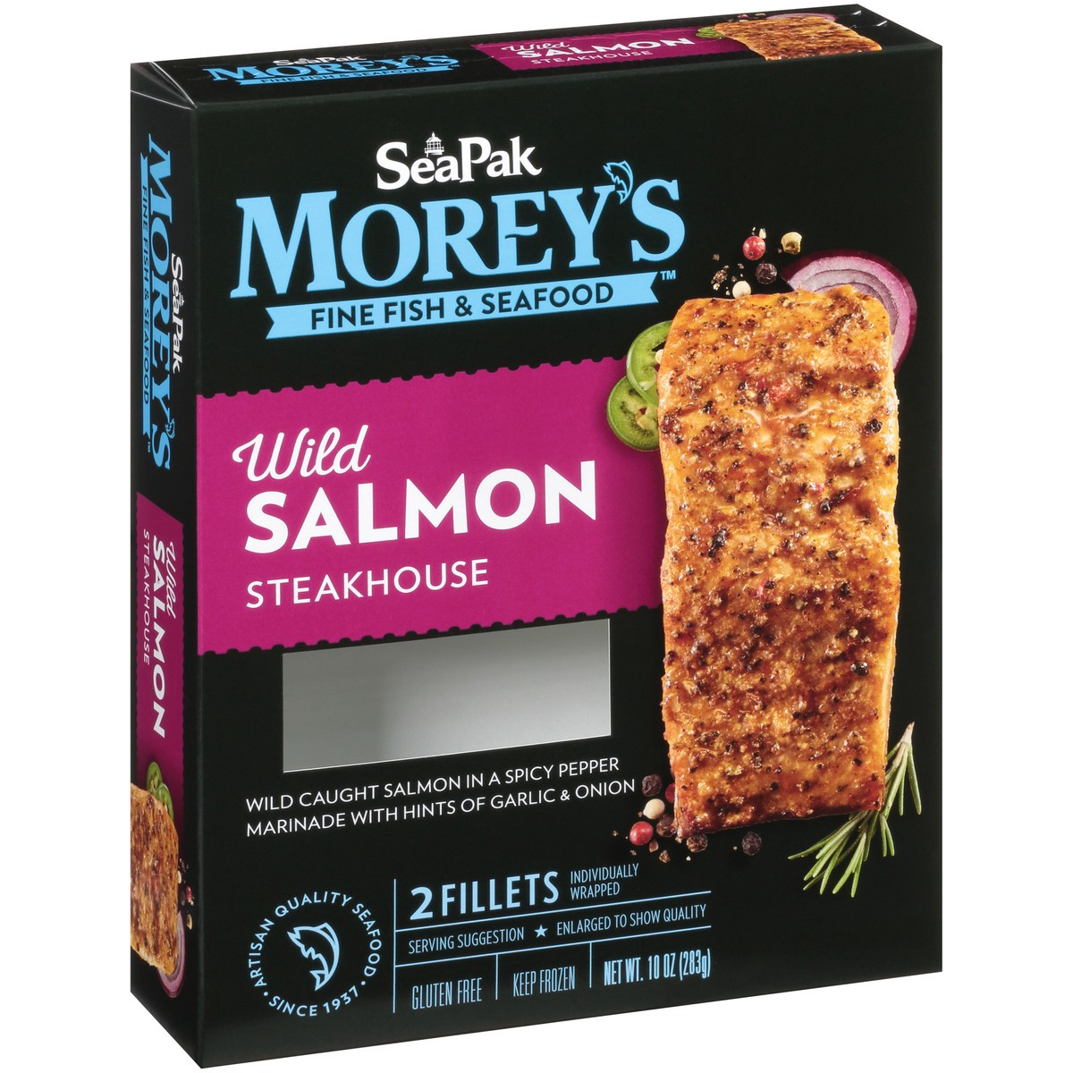 slide 8 of 9, SeaPak Morey's Fine Fish & Seafood Steakhouse Wild Salmon Fillets 2 ct Box, 10 oz