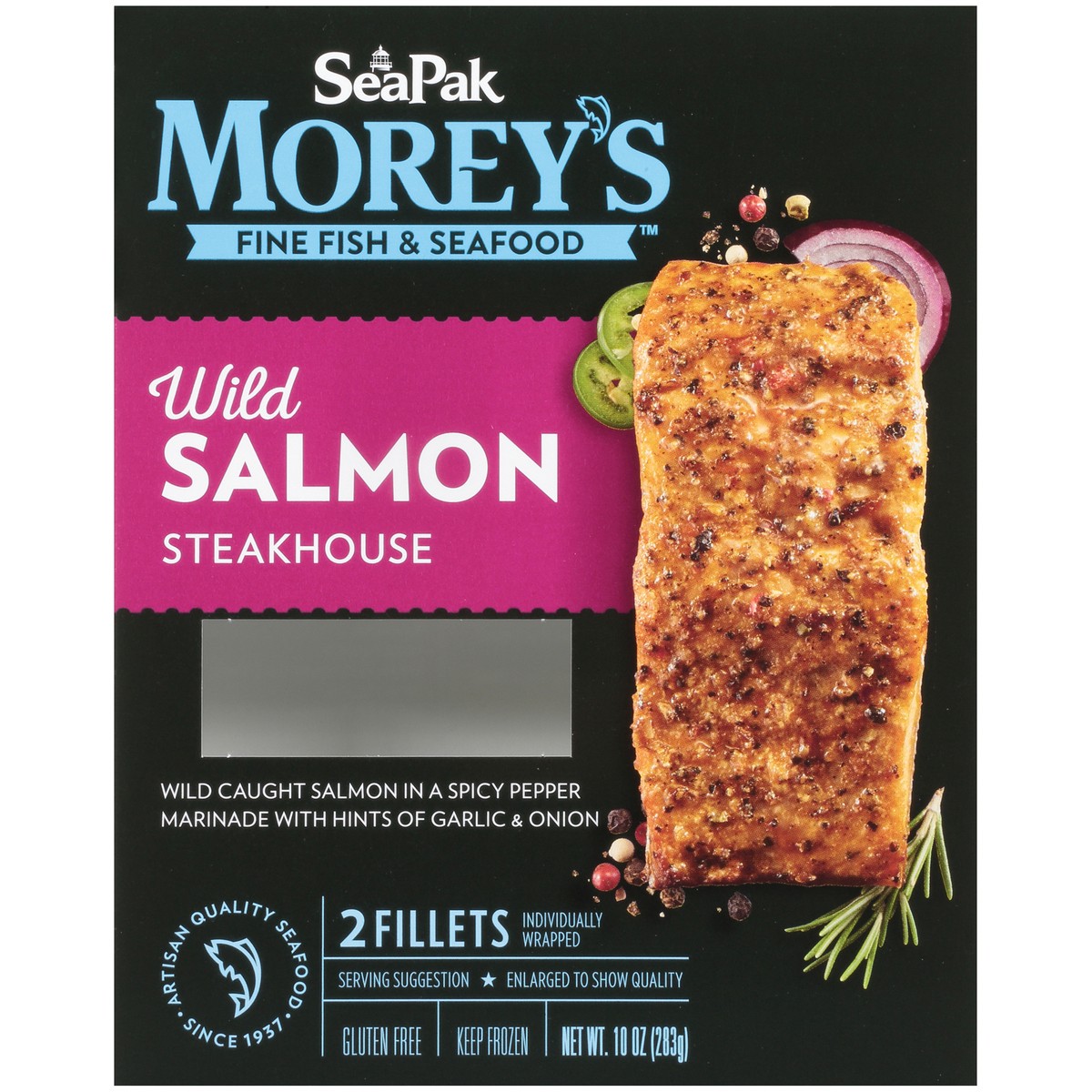 slide 4 of 9, SeaPak Morey's Fine Fish & Seafood Steakhouse Wild Salmon Fillets 2 ct Box, 10 oz