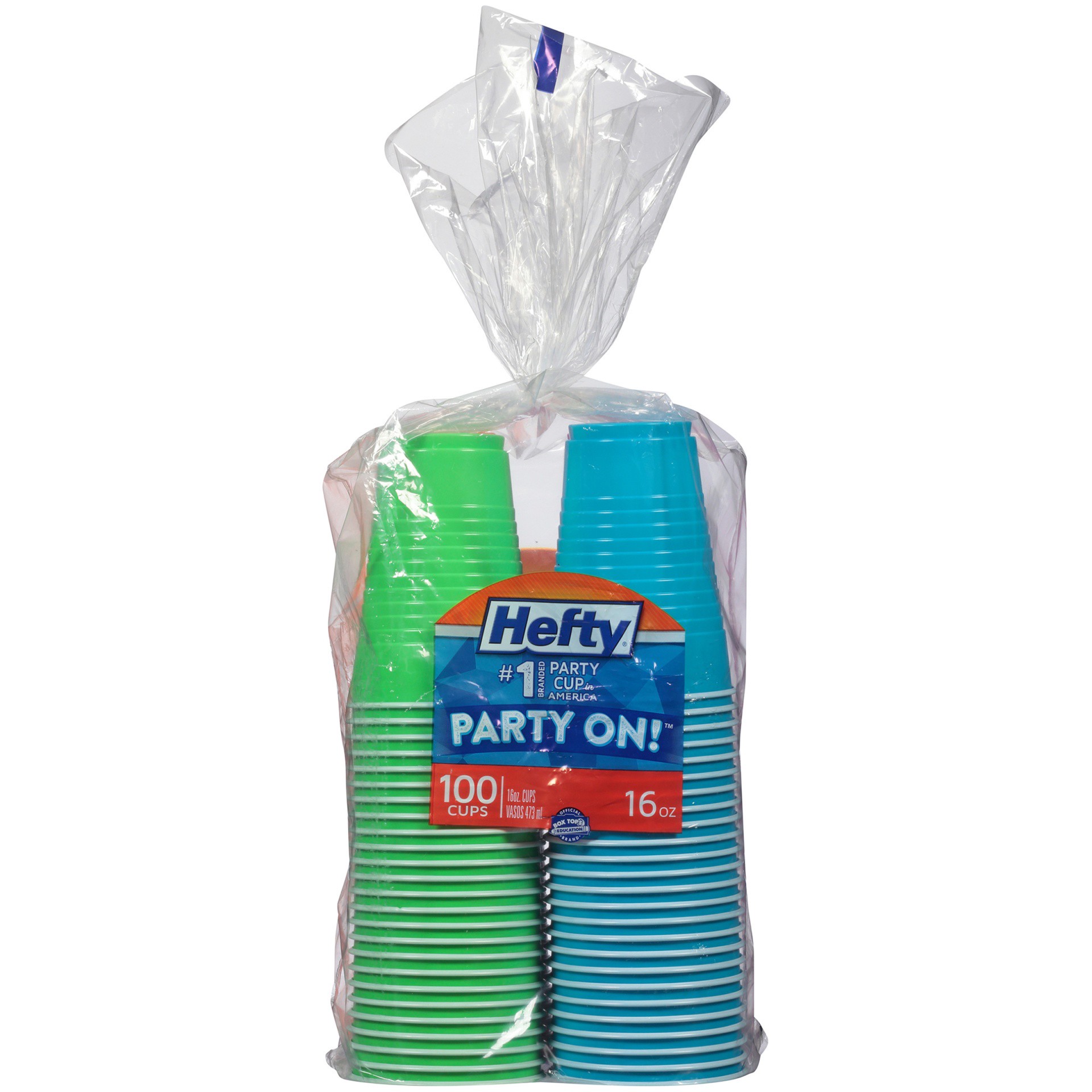 slide 3 of 4, Hefty Party On! 16 oz Assorted Colors Disposable Plastic Cups, 100 ct