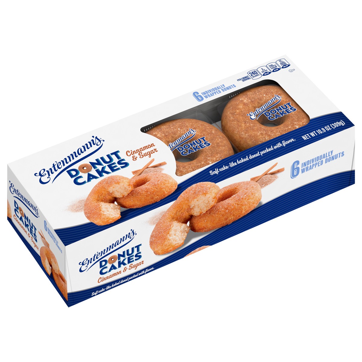 slide 9 of 9, Entenmann's Donut Cakes Cinnamon and Sugar Cake, 6 packs, Donuts, 10.9 oz Box, 11.8 oz