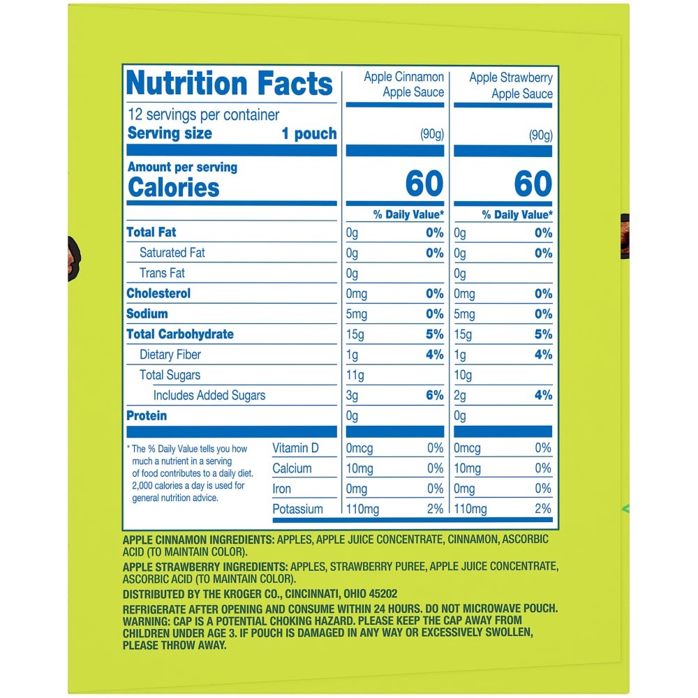 slide 3 of 3, Kroger Apple Cinnamon Apple Strawberry Apple Sauce Variety Pouches, 12 ct; 3.2 oz