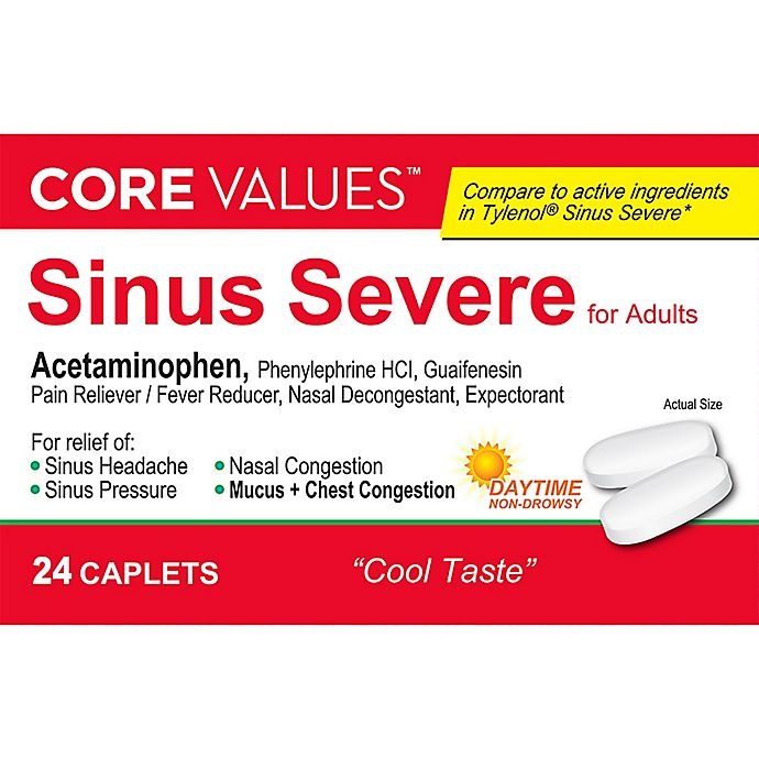 slide 1 of 1, Core Values CV SINUS SEVERE CAPS, 24 ct