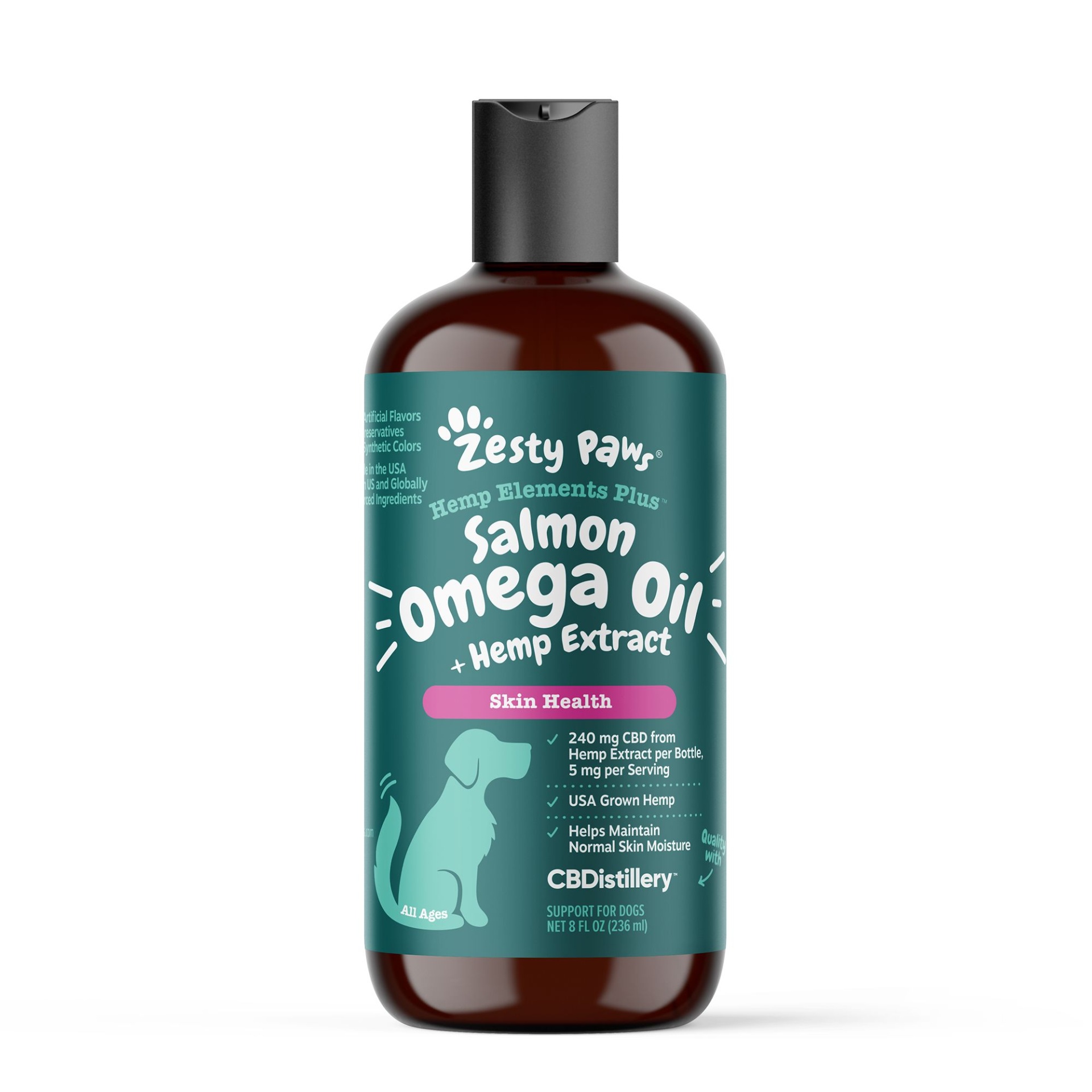 slide 1 of 1, Zesty Paws Hemp Elements Plus Salmon Omega Oil + Hemp Extract, 8 fl oz