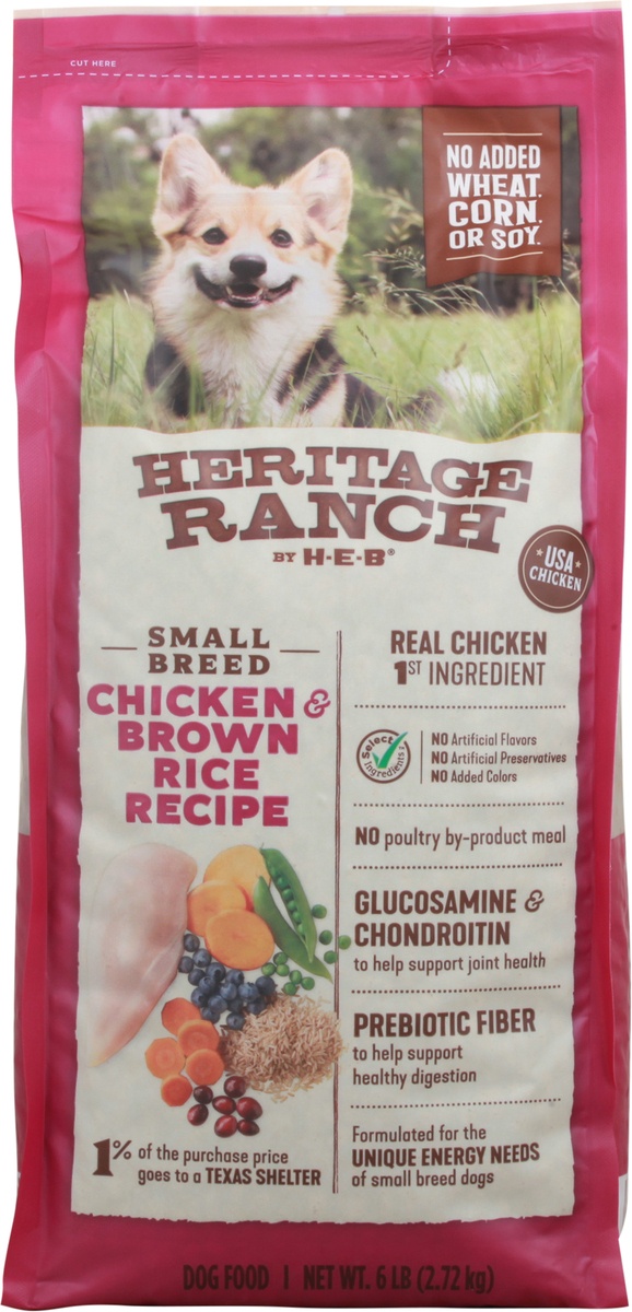 slide 8 of 10, Heritage Ranch by H-E-B Small Breed Chicken & Brown Rice Recipe Dry Dog Food, 6 lb