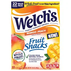 Welch's Mango Peach Fruit Snacks 0.8 oz Pouches, 22 ct Box