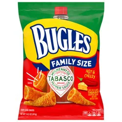 Bugles Tabasco Flavored Crispy Corn Snacks, Hot and Cheesy, Family Size, 14.5 oz