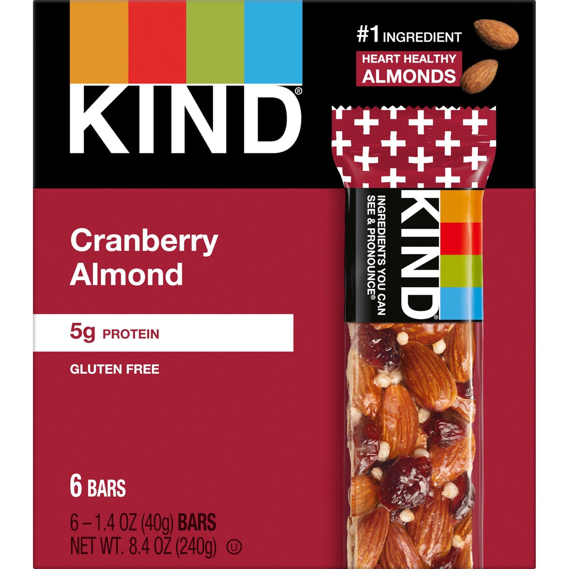 slide 1 of 8, KIND Gluten Free Cranberry Almond Snack Bars, 1.4 oz, 6 Count, 6 ct; 8.4 oz