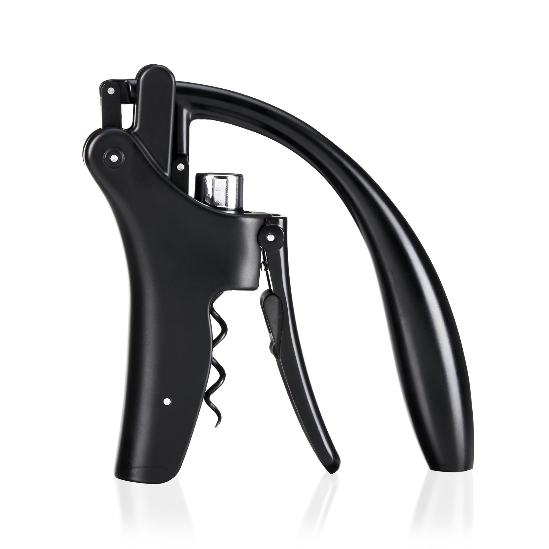 slide 4 of 4, True Lever Corkscrew Vertical Wine Opener, Two-Motion Ergonomic Handle, Non-Stick Worm Black, 1 ct