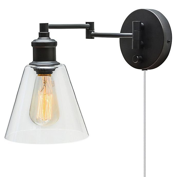 slide 1 of 13, Globe Electric LeClair 1-Light Plug-In/Hardwire Wall Sconce - Oil Rubbed Bronze with Clear Glass Shade, 1 ct