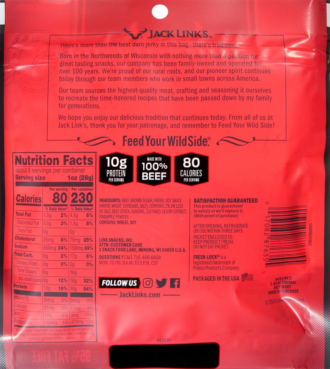 slide 8 of 9, Jack Link's Teriyaki Beef Jerky 2.85 oz, 2.85 oz