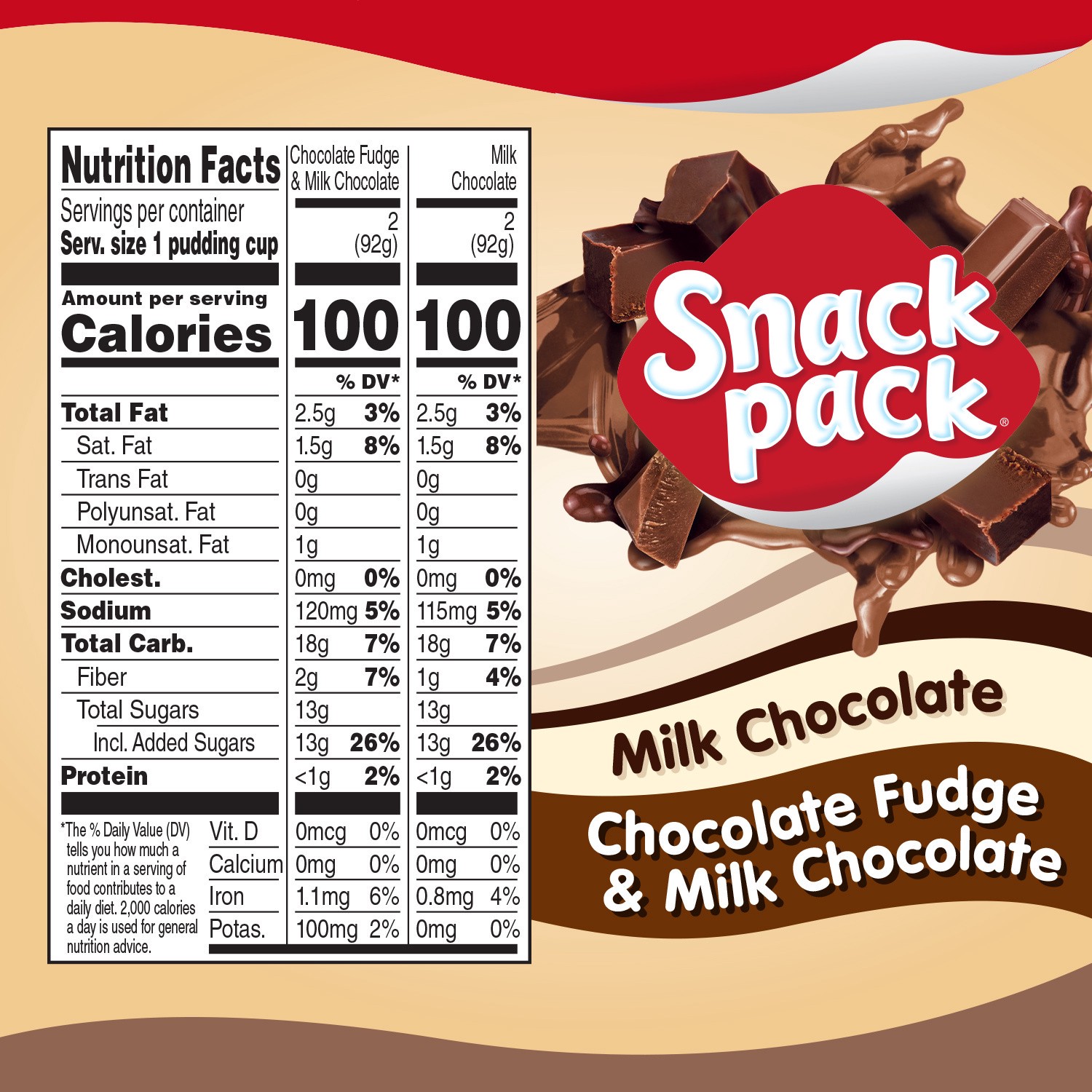 slide 3 of 5, Snack Pack Milk Chocolate and Chocolate Fudge & Milk Chocolate Pudding, 3.25 oz Pudding Cups, 4 Count, 4 ct