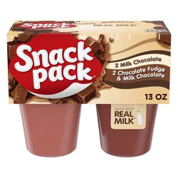 Snack Pack Milk Chocolate and Chocolate Fudge & Milk Chocolate Pudding, 3.25 oz Pudding Cups, 4 Count