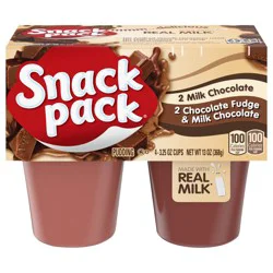Snack Pack Milk Chocolate and Chocolate Fudge & Milk Chocolate Pudding, 3.25 oz Pudding Cups, 4 Count