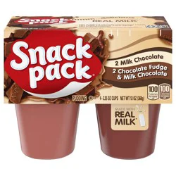 Snack Pack Milk Chocolate and Chocolate Fudge & Milk Chocolate Pudding, 3.25 oz Pudding Cups, 4 Count
