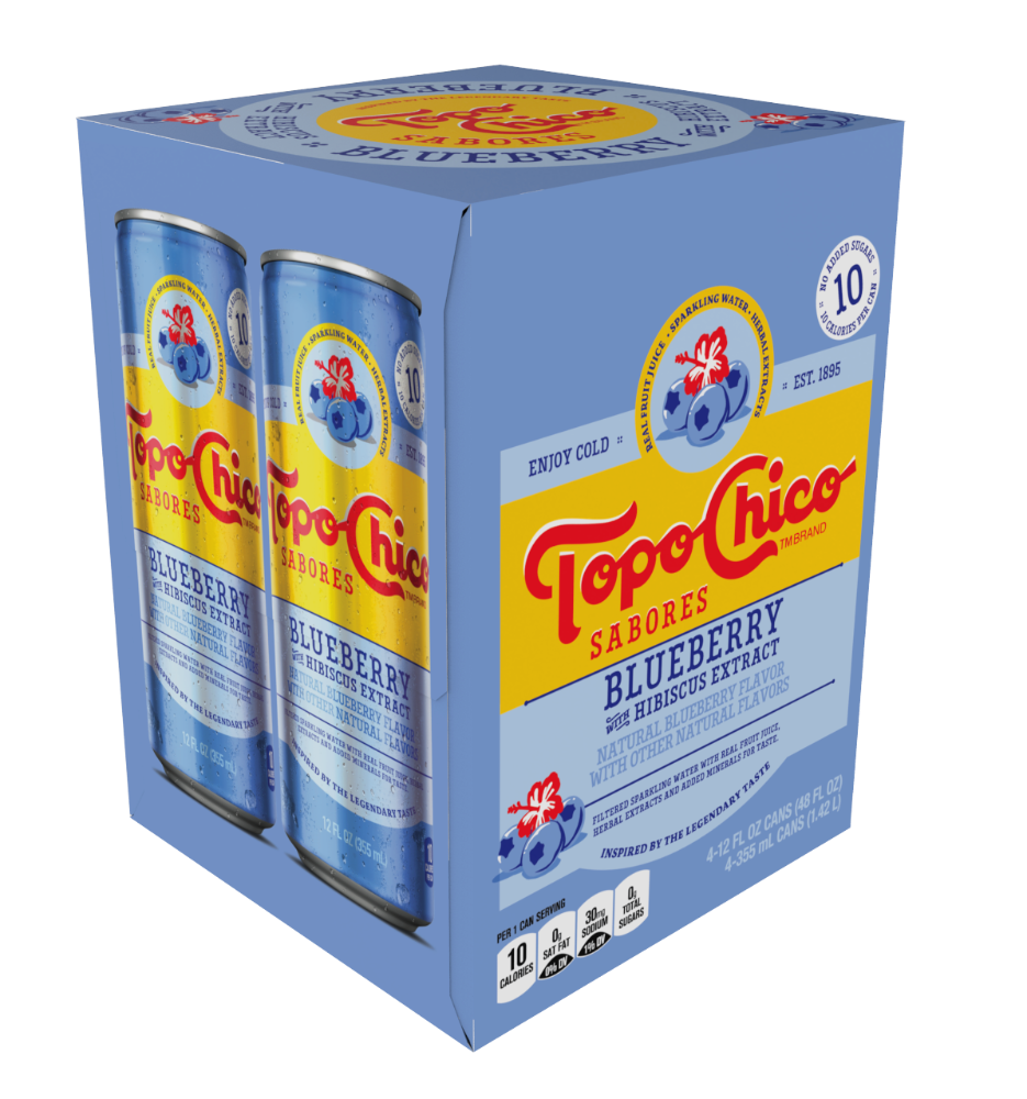 slide 1 of 1, Topo Chico Sabores Blueberry with Hibiscus Sparkling Mineral Water 12 oz Cans, 4 ct