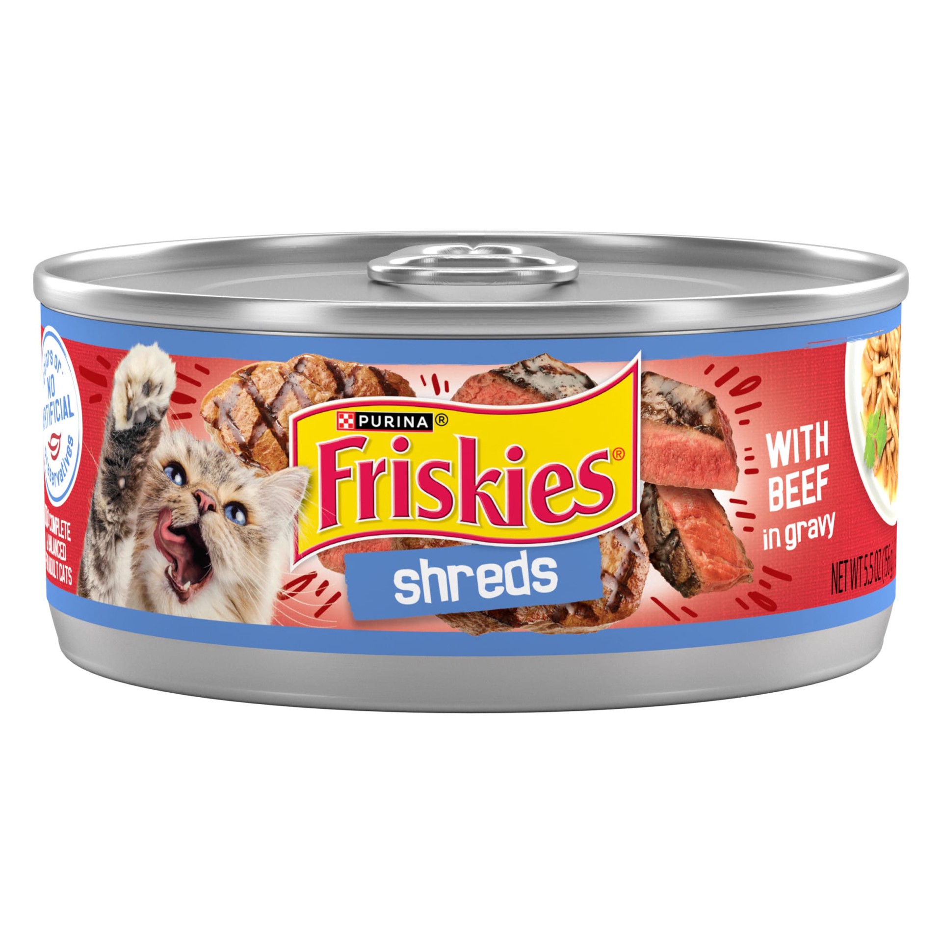 slide 1 of 7, Friskies Purina Friskies Gravy Wet Cat Food, Shreds With Beef in Gravy - 5.5 oz. Can, 5.5 oz