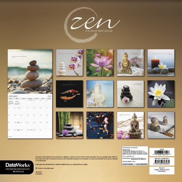 slide 2 of 7, 2025 Dateworks Monthly Wall Calendar, 12"" X 12"", Zen, January To December, 1 ct