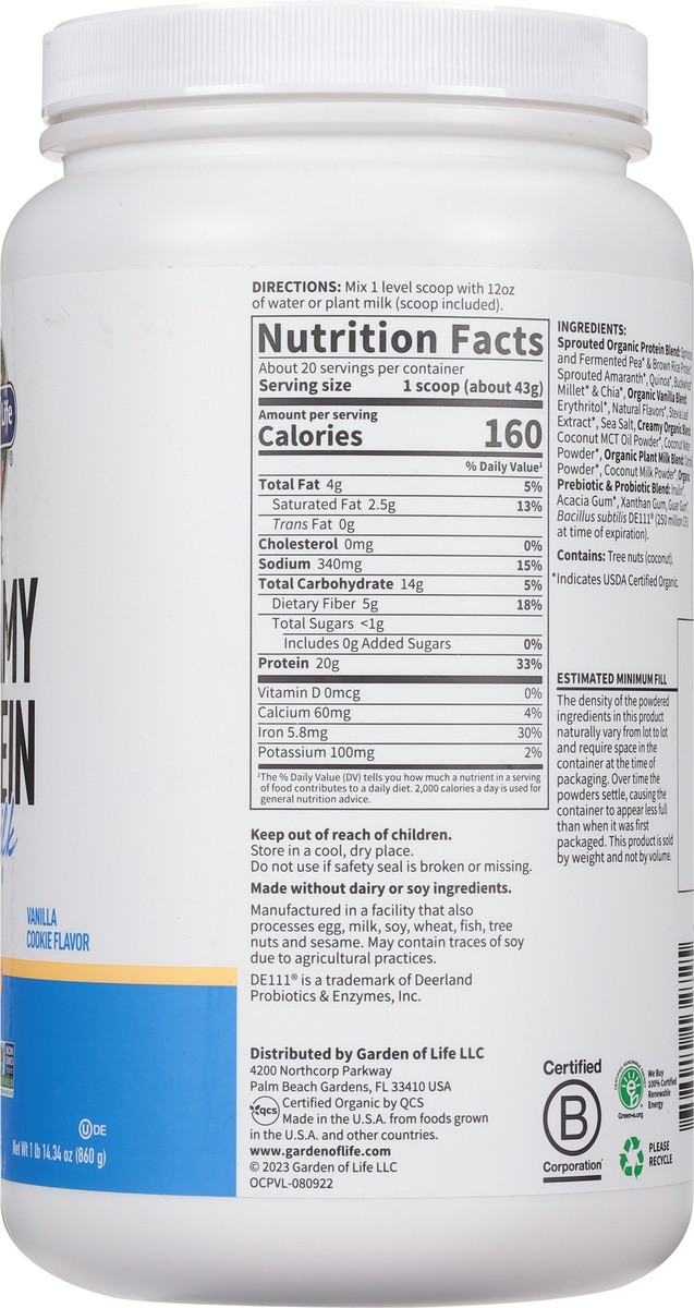 slide 8 of 9, Garden of Life Creamy Plant-based Protein With Oatmilk Vanilla, 30.33 oz
