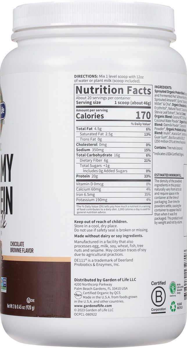 slide 4 of 9, Garden of Life Creamy Plant-based Protein With Oatmilk Chocolate, 32.45 oz
