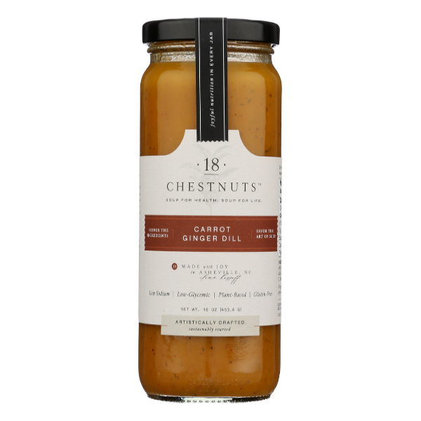 slide 1 of 1, 18 Chestnuts Carrot Ginger Dill Soup 16 oz, 16 oz