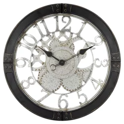 Westclox 16" Black with Silver Patina Gears Wall Clock