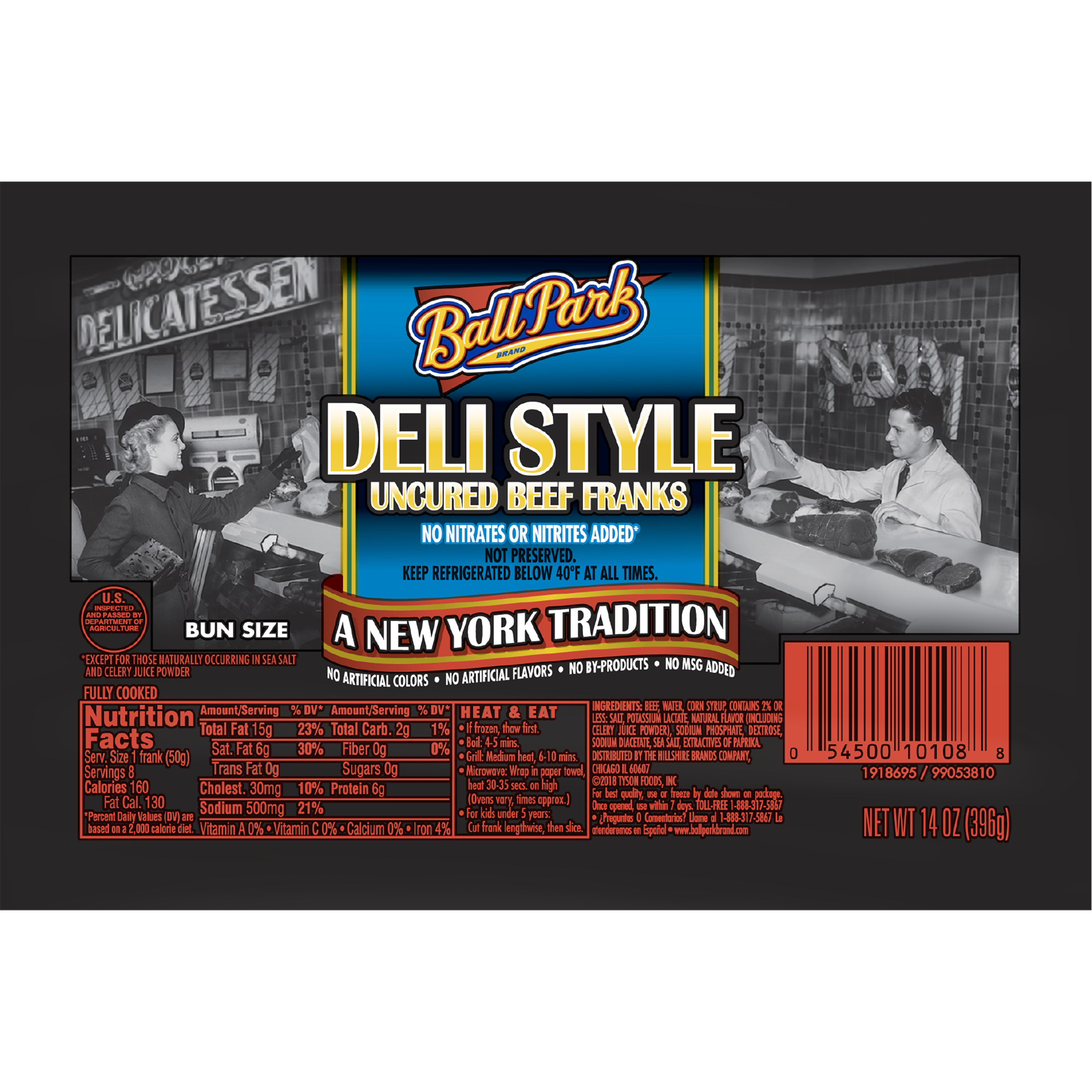 slide 1 of 3, Ball Park Deli Style Beef Franks, 14 oz