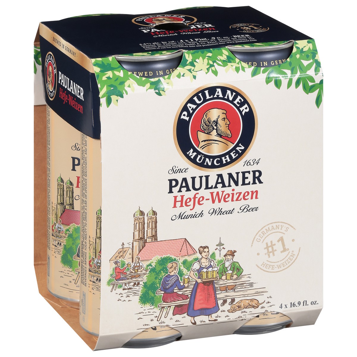 slide 9 of 9, Paulaner Hefe-Weizen Munich Wheat Beer 4 - 16.9 fl oz Cans, 4 ct