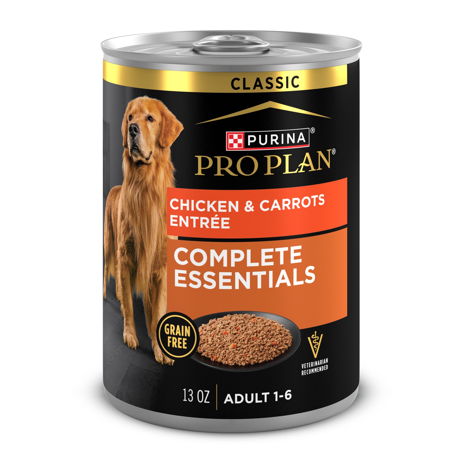 slide 1 of 2, Pro Plan Purina Pro Plan Grain Free Complete Essentials Classic Pate Dog Food, Chicken and Carrots Entrée, 13 oz