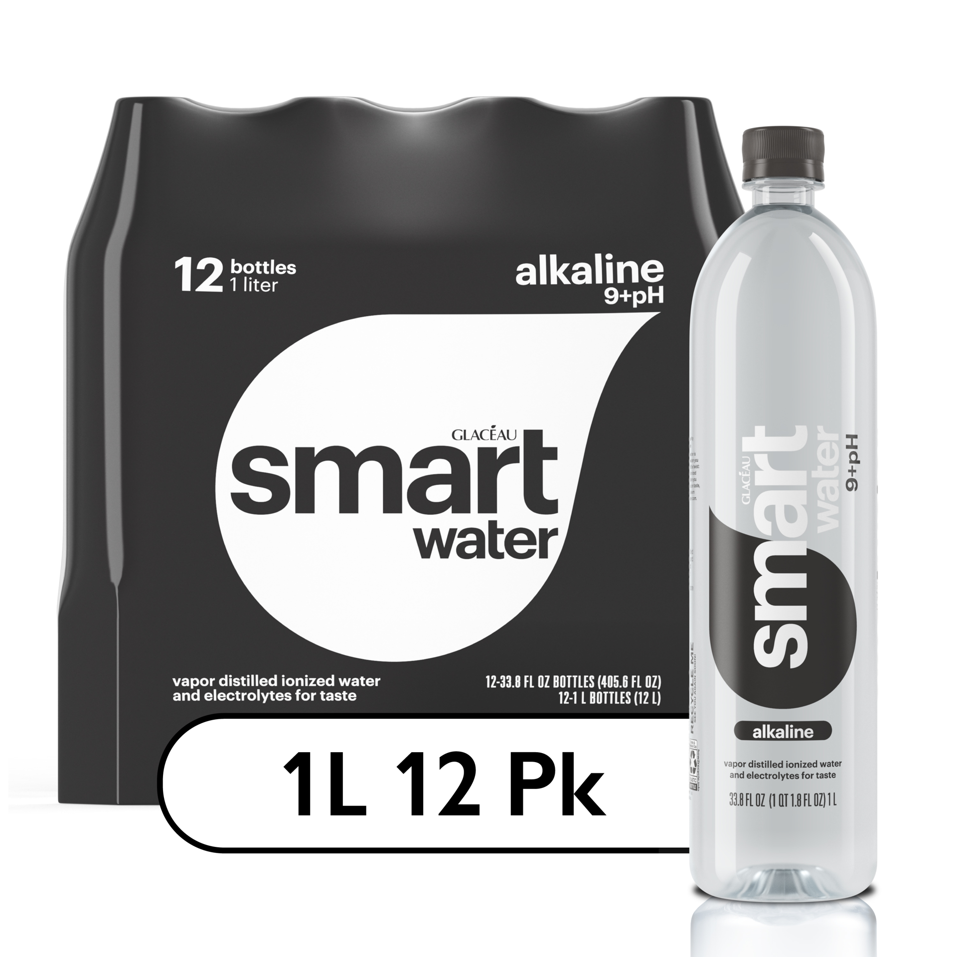 slide 1 of 3, smartwater alkaline water, premium vapor distilled enhanced water bottles, 33.8 fl oz, 12 Pack, 405.60 fl oz