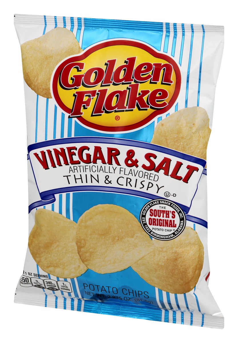 slide 3 of 11, Golden Flake Thin & Crispy Potato Chips Vinegar & Salt, 2.875 oz