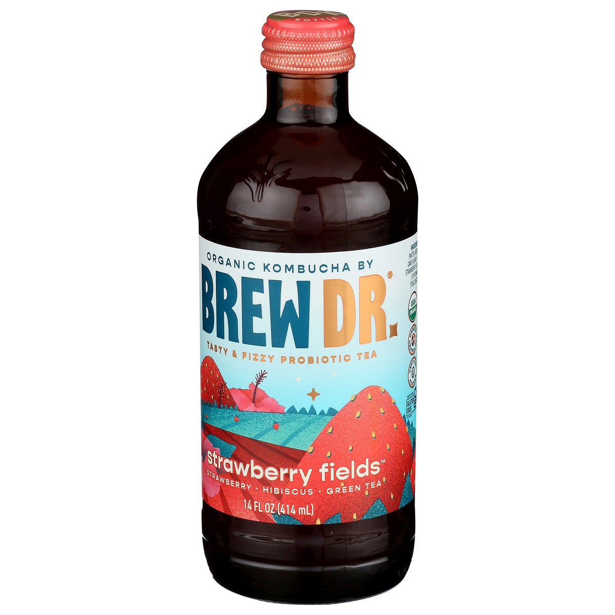 slide 4 of 9, Brew Dr. Kombucha, Organic, Strawberry Fields - 14 oz, 14 oz