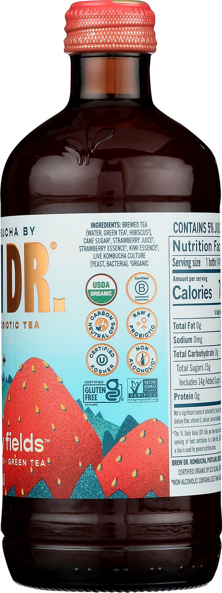 slide 9 of 9, Brew Dr. Kombucha, Organic, Strawberry Fields - 14 oz, 14 oz